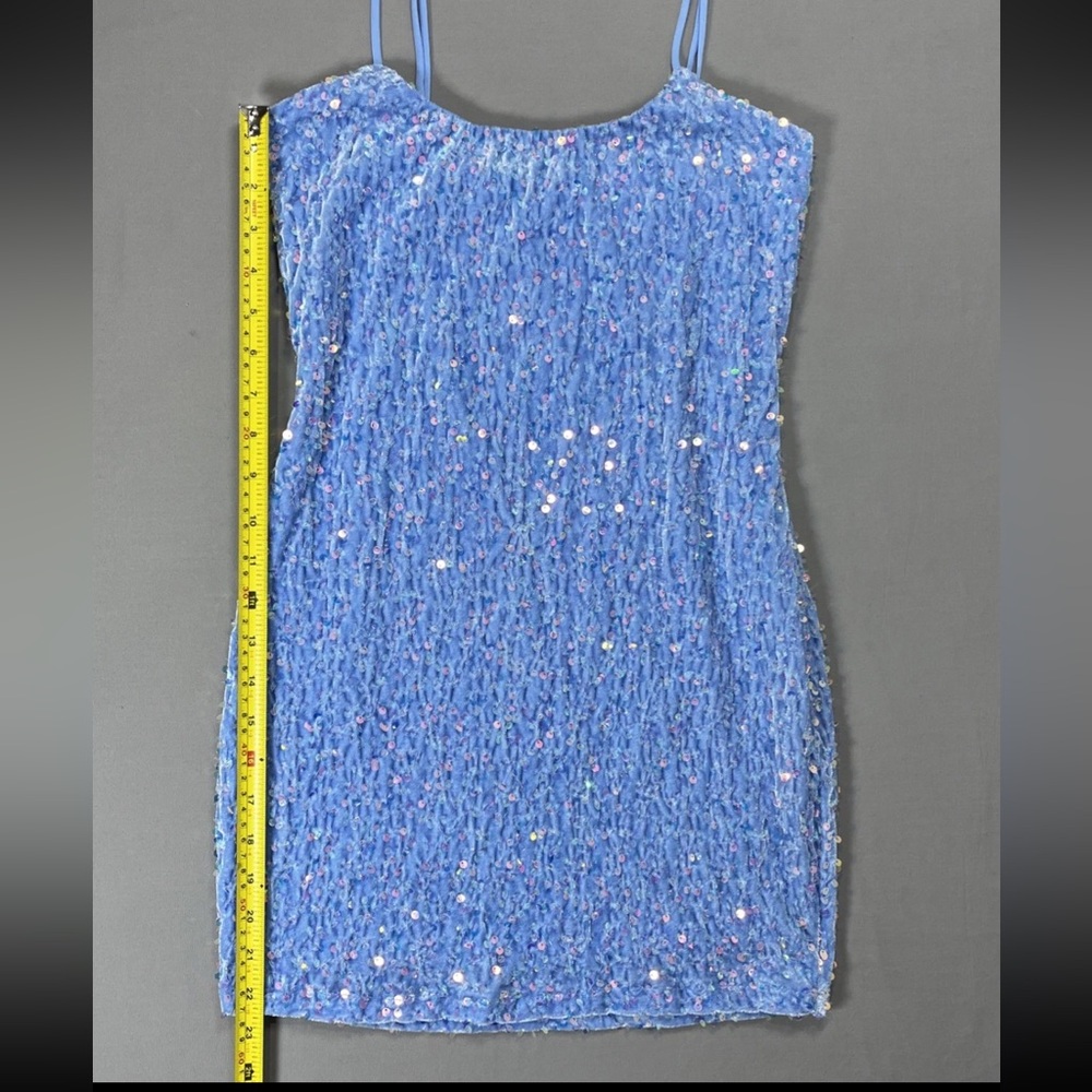 Lucy In The Sky Iridescent Sequin Bodycon Dress Baby Blue Home Coming Dress Sz M - Picture 13 of 14